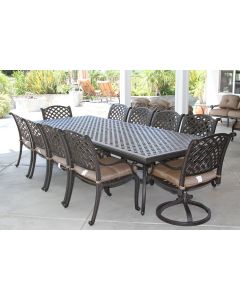 Nassau 11pc Outdoor Patio Dining set with 46 x 120 table Series 3000 - Antique Bronze