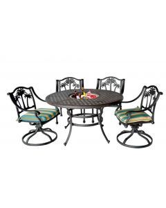 Palm Tree Cast Aluminum Dining Set With 52" Round table Series 3000 - Antique Bronze