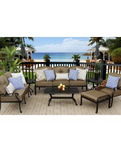 Elisabeth Outdoor Patio 6 Person Deep Seating Set - Includes (2) End Tables, (1) Sofa, (1) Loveseat, (1) Club Chair, (1) Ottoman, (1) Coffee Table & Cushions - Antique Bronze Finish