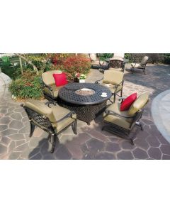 Nassau Cast Aluminum 5pc Deep Seating Outdoor Patio Club Chair Set with 52" Round Ice Chest Table - Antique Bronze