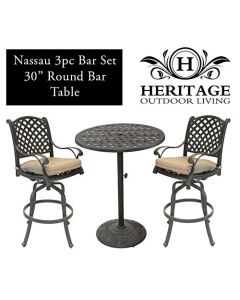 Heritage Outdoor Living Nassau Cast Aluminum 3pc Bar Set with 30" Round Table - Antique Bronze