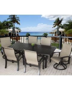 Barbados Sling Outdoor Patio 7pc Dining Set with 44x86 Rectangle Table Series 4000 - Antique Bronze Finish