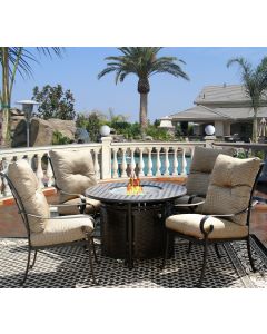Tortuga Fire Pit Outdoor Patio 5pc Dining Set for 4 Person with 42" Round Fire Table Series 7000 - Antique Bronze Finish