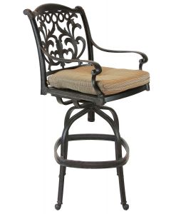Heritage Outdoor Living Flamingo Cast Aluminum Outdoor Patio Bar stool with Seat Cushion - Antique Bronze