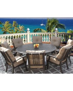 Barbados Cushion Outdoor Patio 9pc Dining Set for 8 Person with 71 Inch Round Series 5000 Table - Antique Bronze Finish