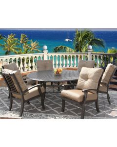 Barbados Cushion Outdoor Patio 7pc Dining Set for 6 Person with 71 Inch Round Table Series 5000 - Antique Bronze Finish