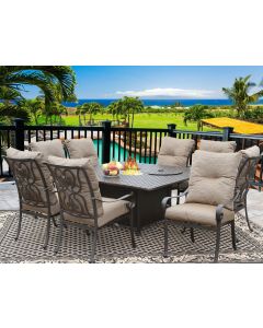 Tortuga 64x64 Square Outdoor Patio 9pc Dining Set for 8 Person with Fire Table Series 7000 - Atlas - Antique Bronze Finish