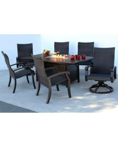 Barbados Sling Outdoor Patio 7pc Dining Set for 6 Person with 41x72 Rectangle Fire Table Series 4000
