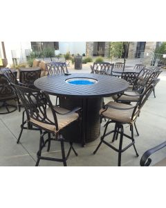 SAN MARCOS 7 Piece Bar Height Patio Set with Fire Pit 60 inch Round Table for 6 Person