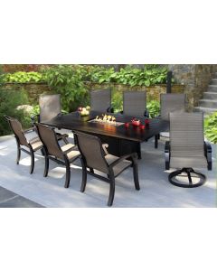 Barbados Sling Outdoor Patio 9pc Dining Set for 8 Person with 47x90 Rectangle Fire Table Series 4000