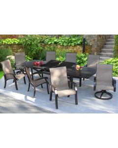 Heritage Outdoor Living Barbados Sling Patio 9pc Dining Set 44X130 Extendable Table Series 4000