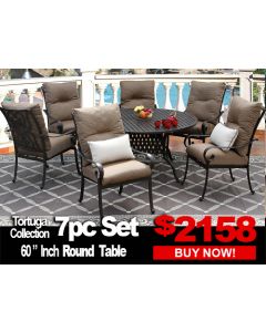 Patio Furniture Sale: Tortuga 7 Piece set with 60 inch Round Table For 6 Person