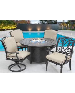 Bahama Outdoor Patio 5pc Dining Set with 50 Inch Round Fire Table Series 4000 