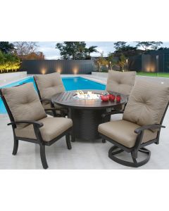 Barbados Cushion Outdoor Patio 5pc Dining Set with 50 Inch Round Fire Table Series 4000 