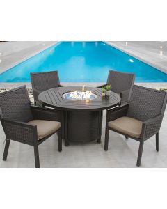 Quincy Wicker Outdoor Patio 5pc Dining Set with 50 Inch Round Fire Table Series 4000 