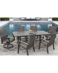 Barbados Woven Outdoor Patio 7pc Dining Set with 42x84 Inch Rectangle Table Series 5000 